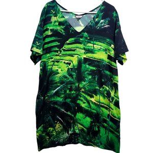 The KIT Dress Kyle Green Lush Terrace Palm Trees w/ Pockets Mini Womens Size M